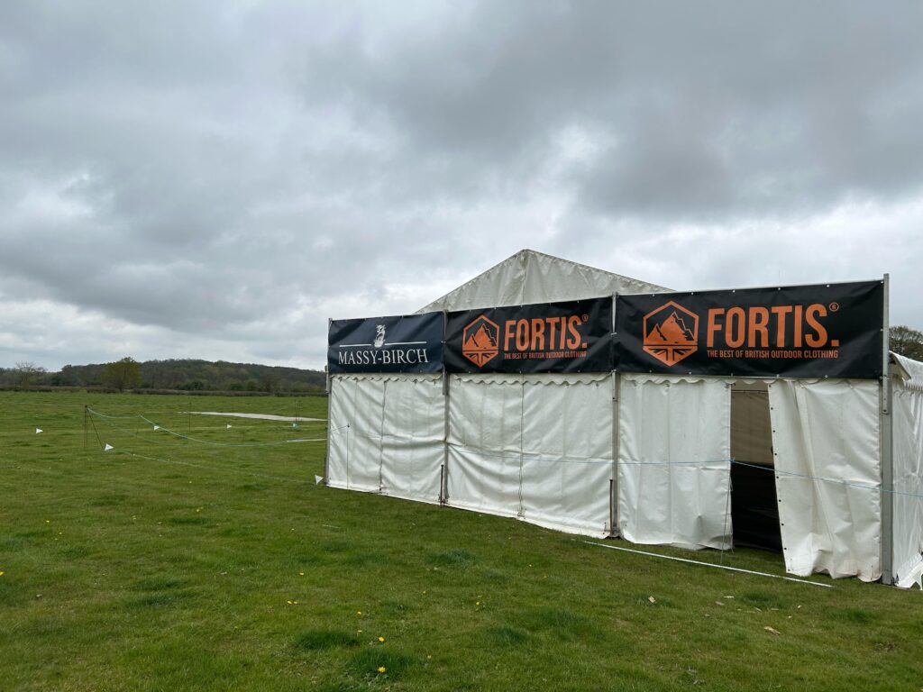 Triple Marquee Hire at Kelmarsh Garden Show – Fortis Clothing, Jagga & Crown Oak Furniture