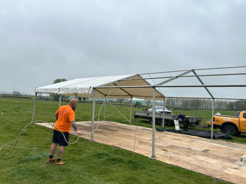 Triple Marquee Hire at Kelmarsh Garden Show – Fortis Clothing, Jagga & Crown Oak Furniture
